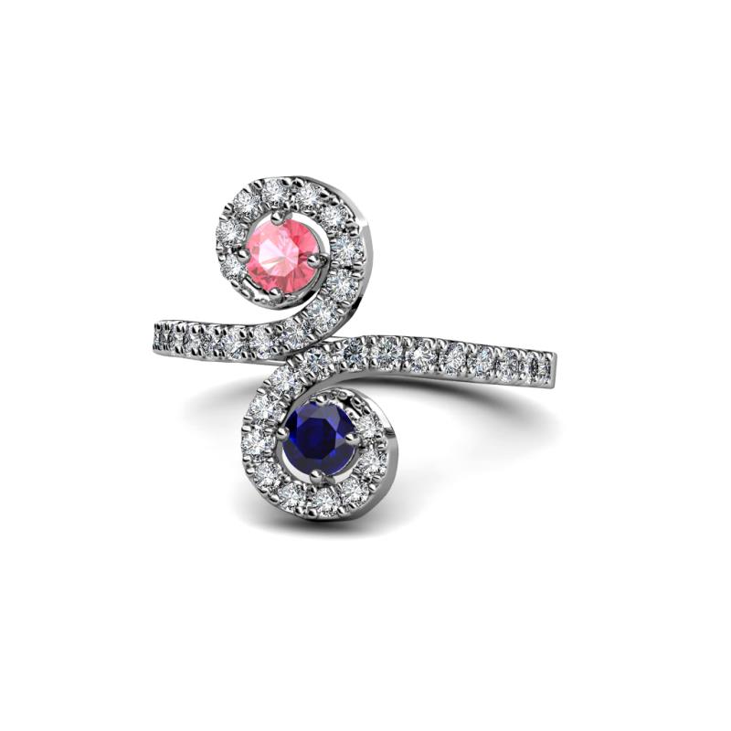 Raene Pink Tourmaline and Blue Sapphire with Side Diamonds Bypass Ring 
