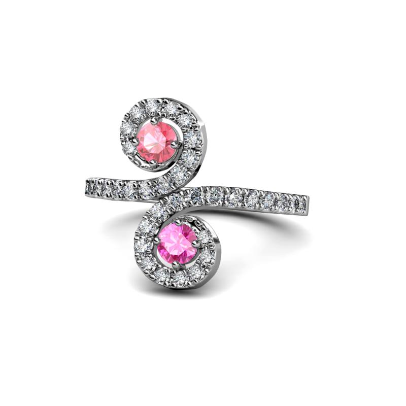 Raene Pink Tourmaline and Pink Sapphire with Side Diamonds Bypass Ring 