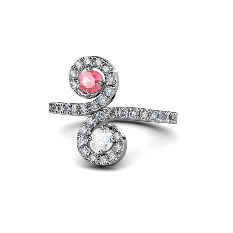 Raene Pink Tourmaline and White Sapphire with Side Diamonds Bypass Ring 