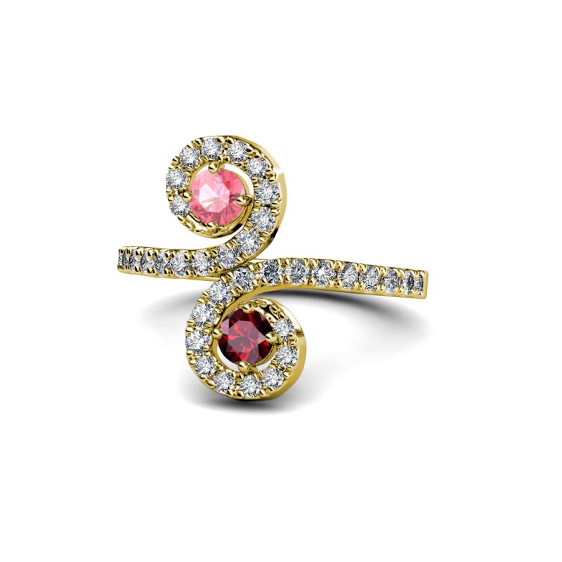 Raene Pink Tourmaline and Ruby with Side Diamonds Bypass Ring 