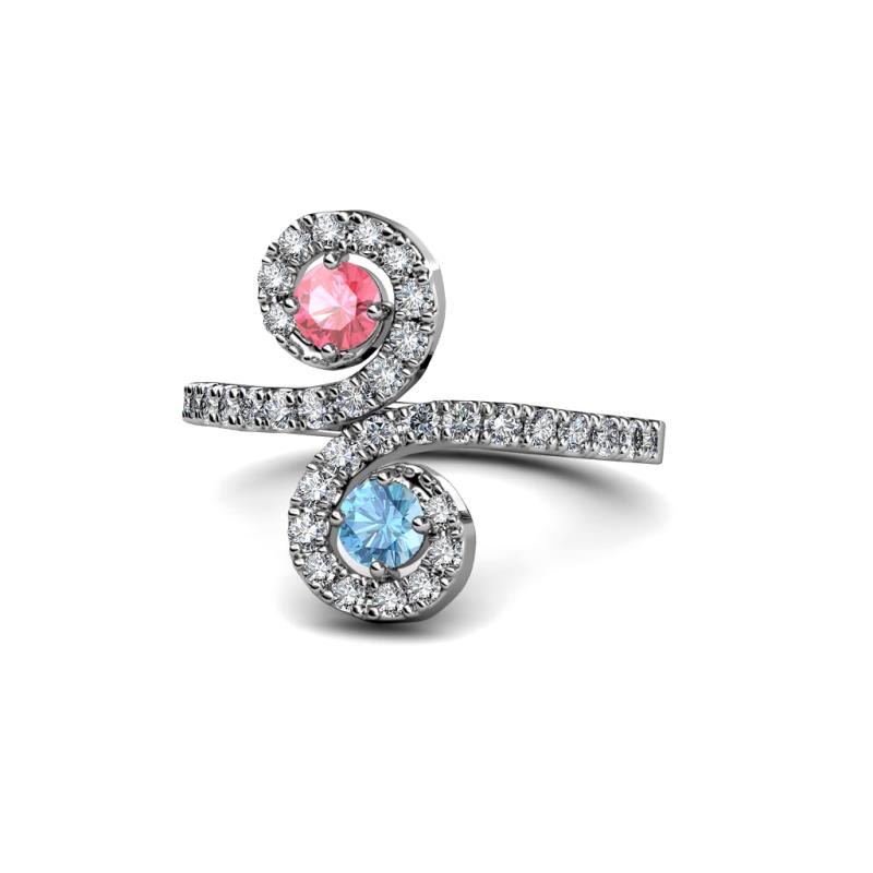 Raene Pink Tourmaline and Blue Topaz with Side Diamonds Bypass Ring 