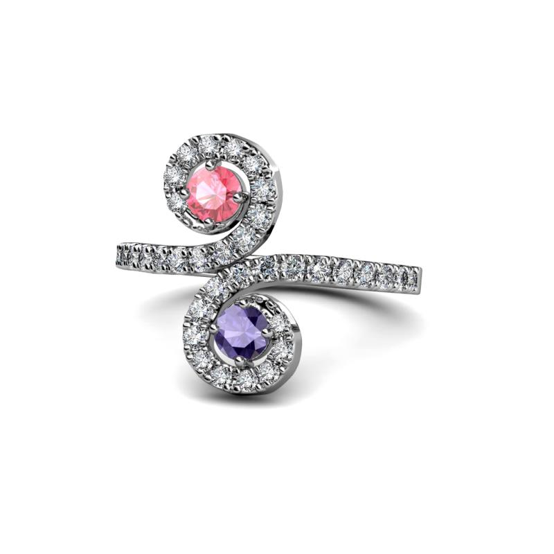 Raene Pink Tourmaline and Iolite with Side Diamonds Bypass Ring 