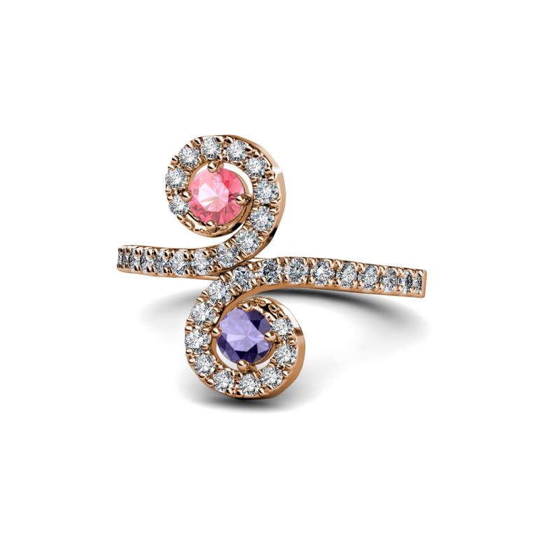 Raene Pink Tourmaline and Iolite with Side Diamonds Bypass Ring 