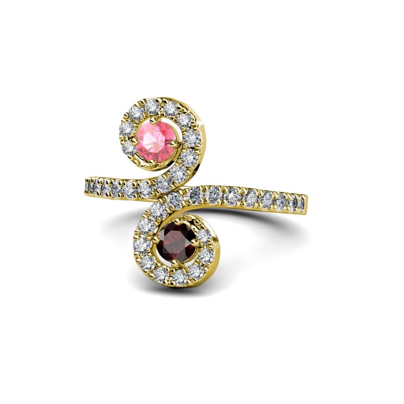 Raene Pink Tourmaline and Red Garnet with Side Diamonds Bypass Ring 