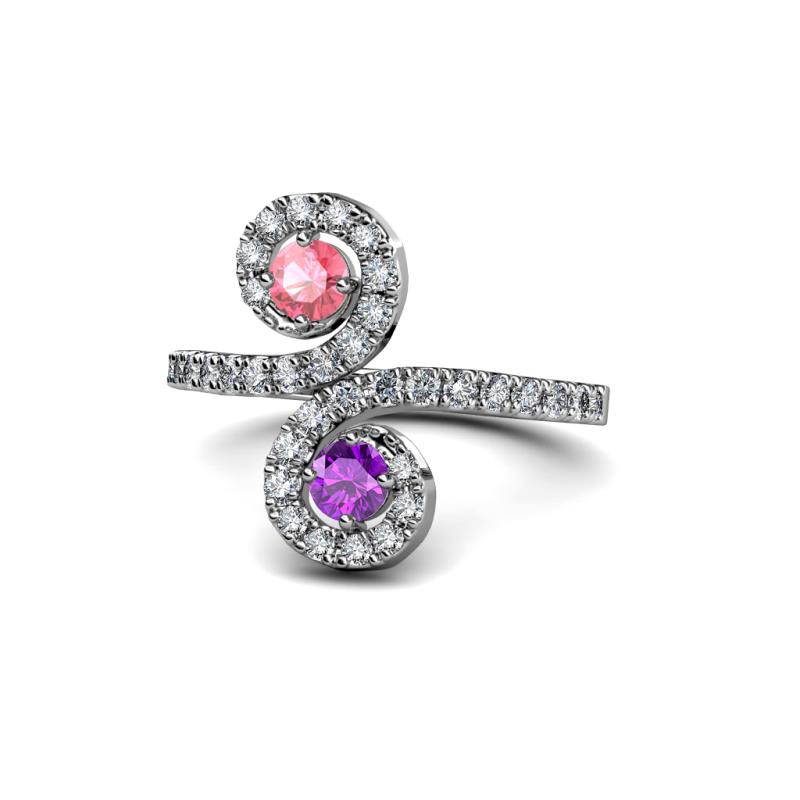 Raene Pink Tourmaline and Amethyst with Side Diamonds Bypass Ring 
