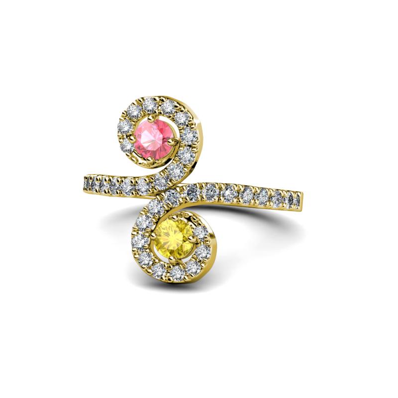 Raene Pink Tourmaline and Yellow Sapphire with Side Diamonds Bypass Ring 