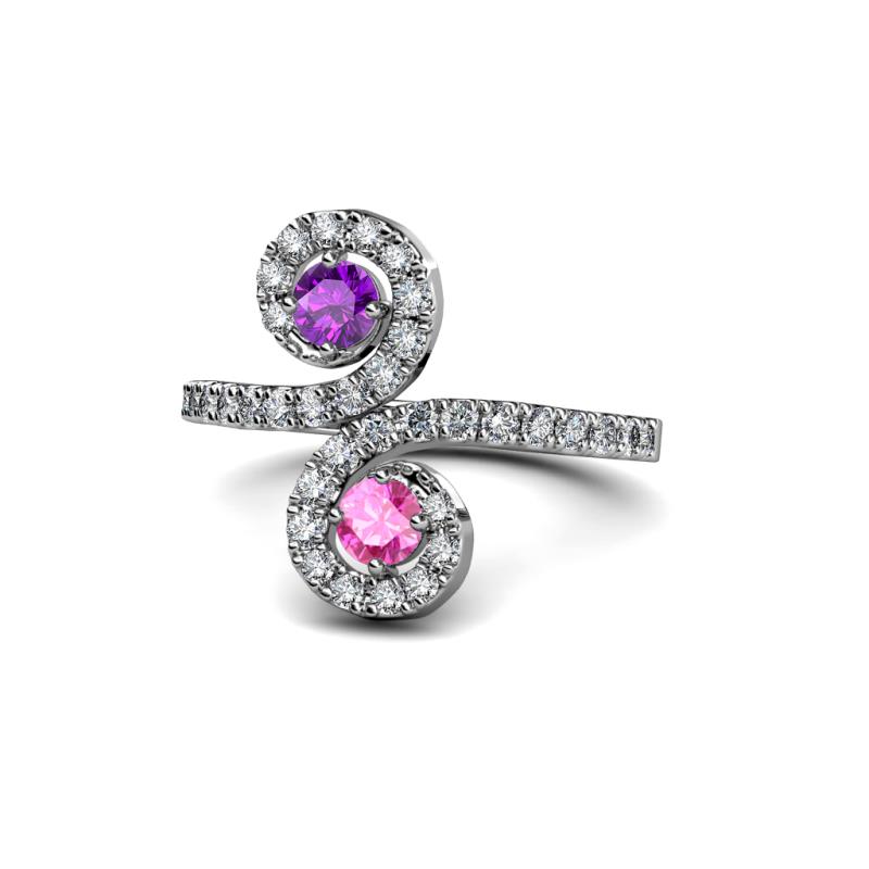 Raene Amethyst and Pink Sapphire with Side Diamonds Bypass Ring 