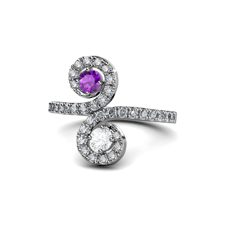 Raene Amethyst and White Sapphire with Side Diamonds Bypass Ring 