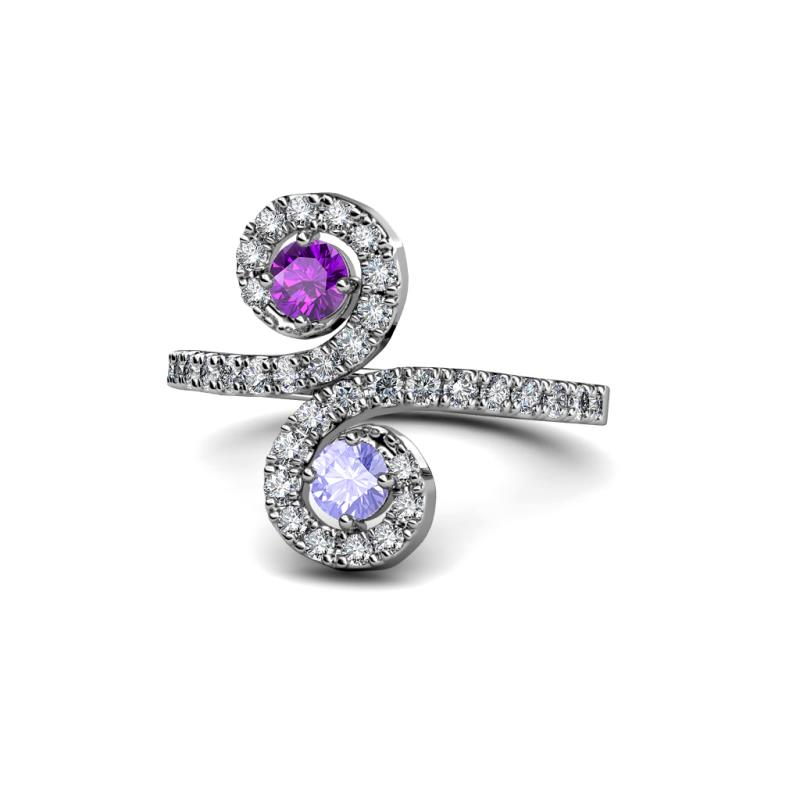 Raene Amethyst and Tanzanite with Side Diamonds Bypass Ring 
