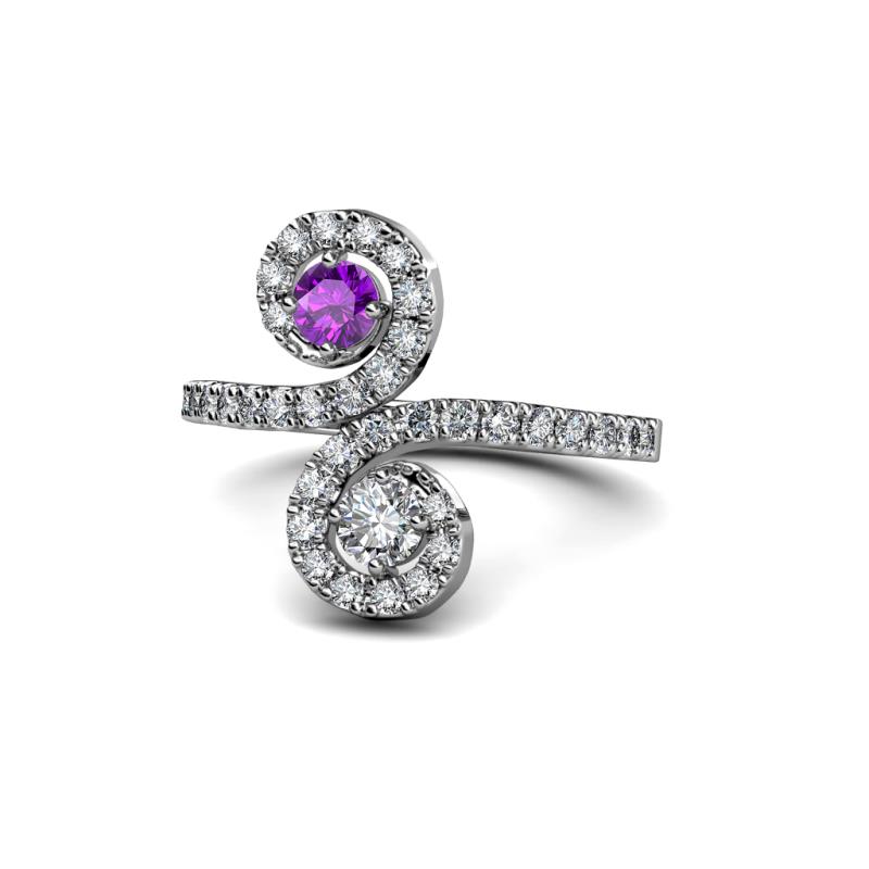 Raene Amethyst and Diamond with Side Diamonds Bypass Ring 