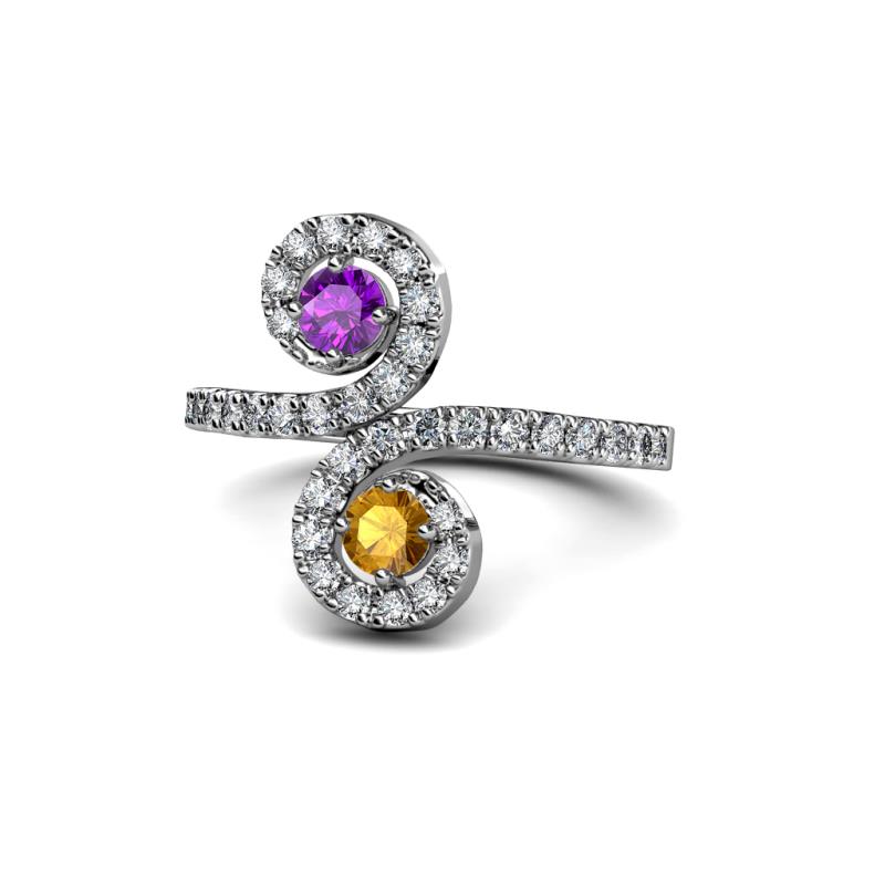 Raene Amethyst and Citrine with Side Diamonds Bypass Ring 