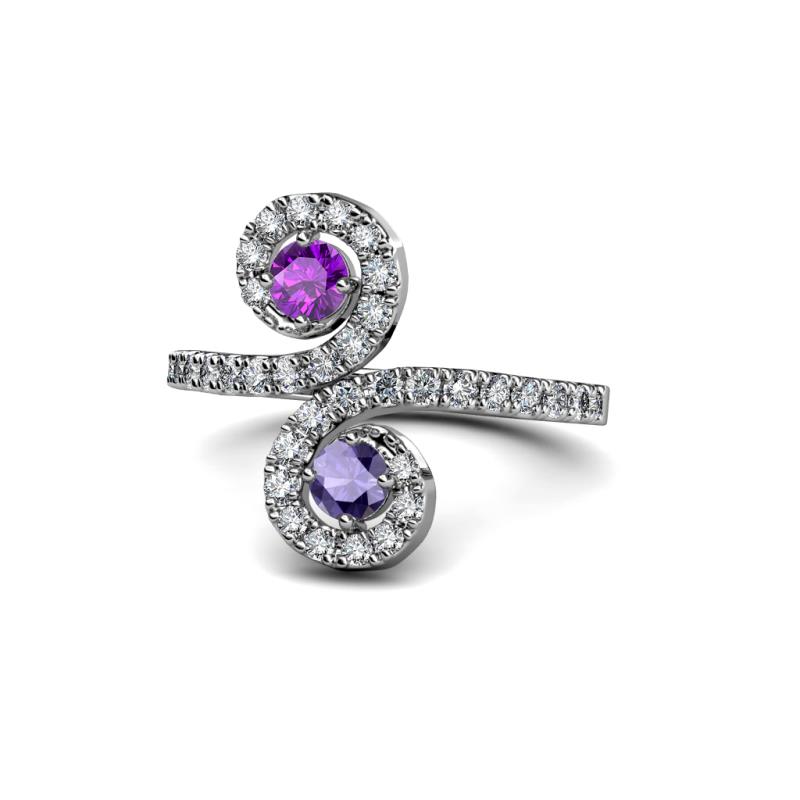 Raene Amethyst and Iolite with Side Diamonds Bypass Ring 