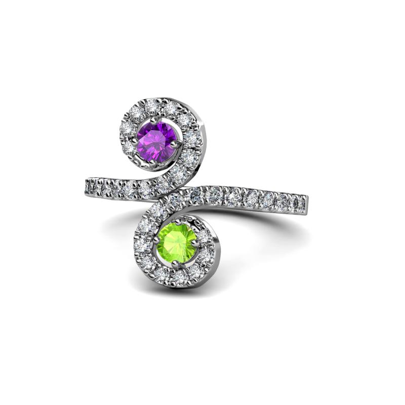 Raene Amethyst and Peridot with Side Diamonds Bypass Ring 