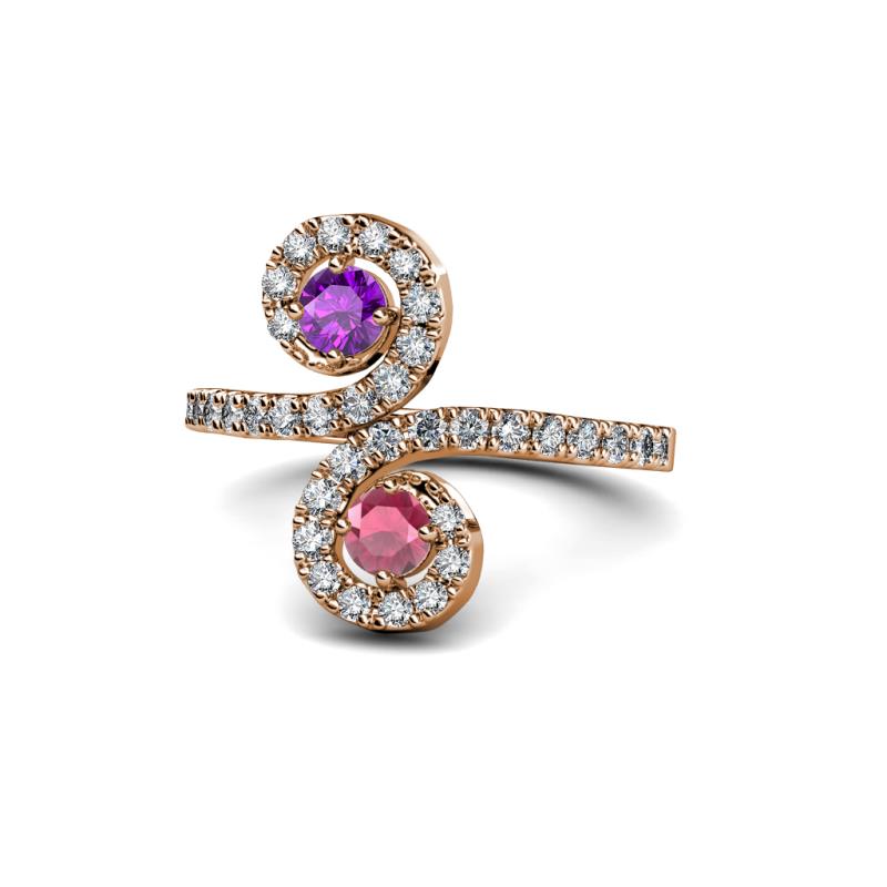 Raene Amethyst and Rhodolite Garnet with Side Diamonds Bypass Ring 