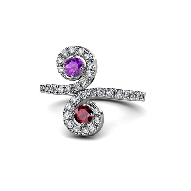Raene Amethyst and Ruby with Side Diamonds Bypass Ring 