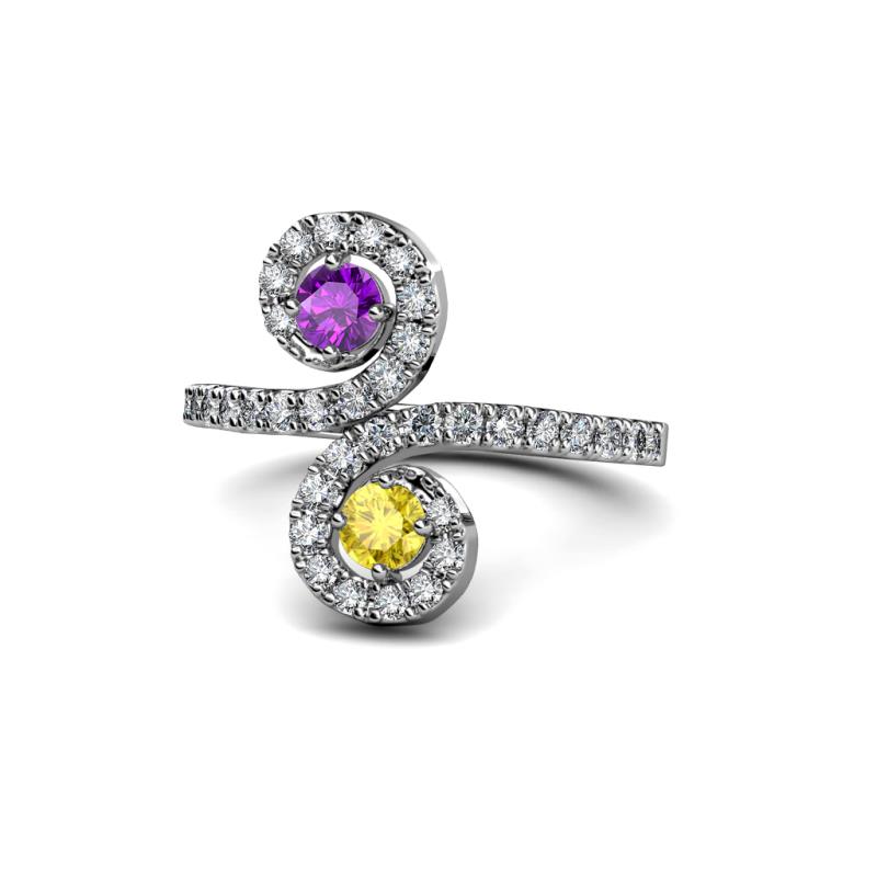 Raene Amethyst and Yellow Sapphire with Side Diamonds Bypass Ring 
