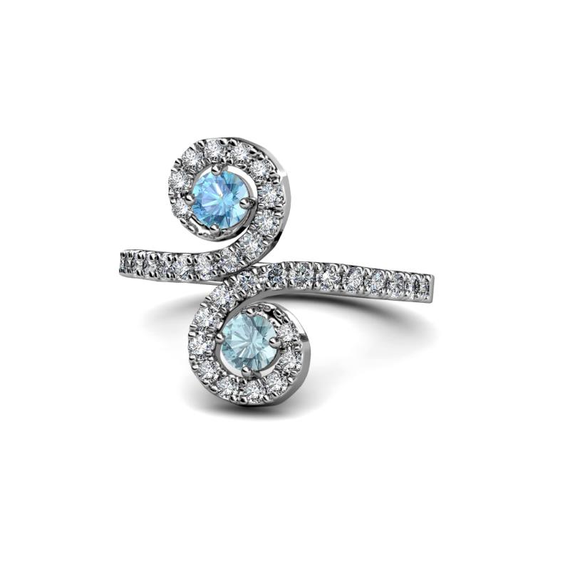Raene Blue Topaz and Aquamarine with Side Diamonds Bypass Ring 