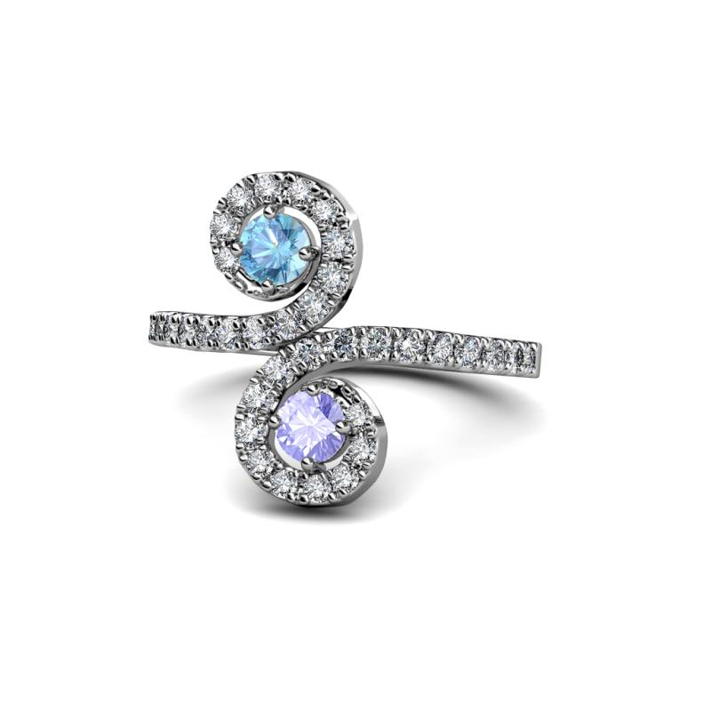 Raene Blue Topaz and Tanzanite with Side Diamonds Bypass Ring 