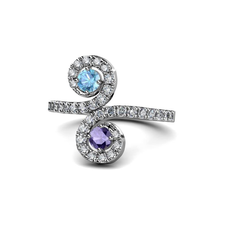 Raene Blue Topaz and Iolite with Side Diamonds Bypass Ring 