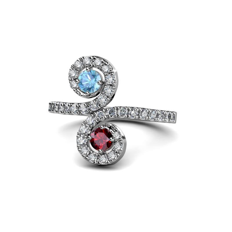 Raene Blue Topaz and Ruby with Side Diamonds Bypass Ring 