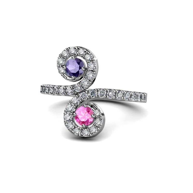 Raene Iolite and Pink Sapphire with Side Diamonds Bypass Ring 