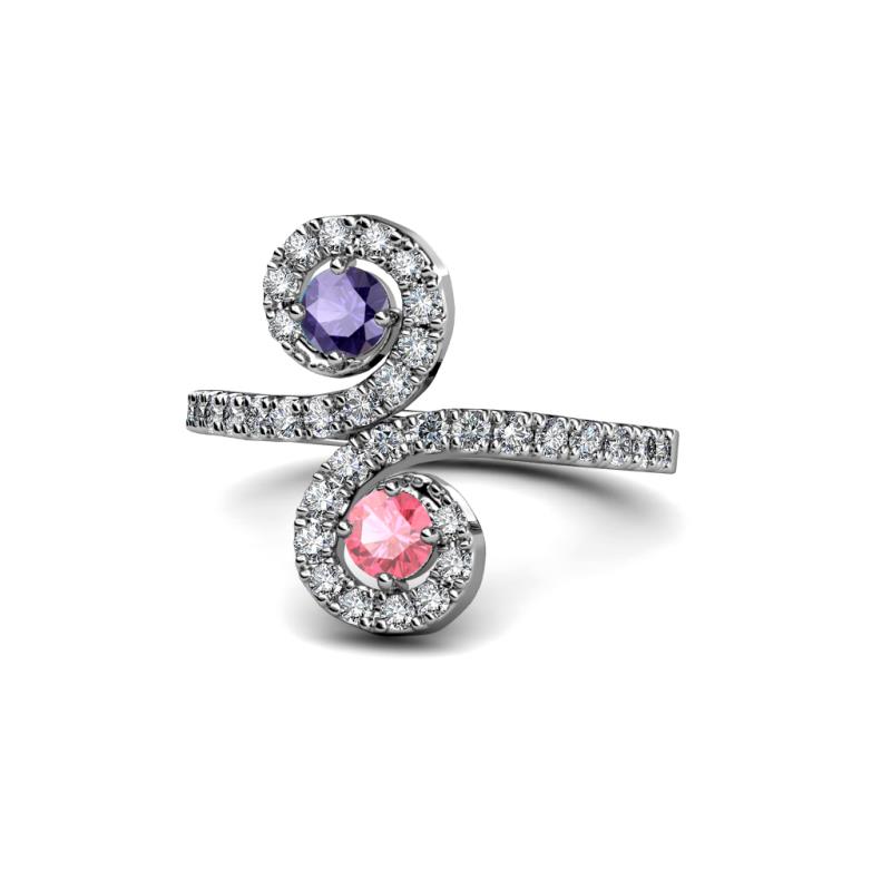 Raene Iolite and Pink Tourmaline with Side Diamonds Bypass Ring 