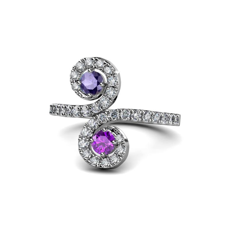 Raene Iolite and Amethyst with Side Diamonds Bypass Ring 