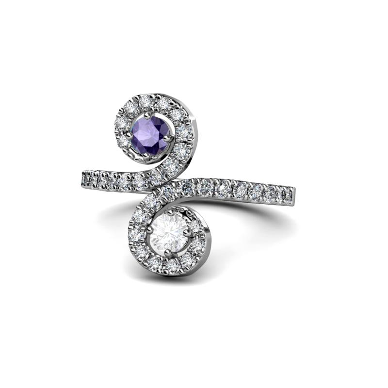 Raene Iolite and White Sapphire with Side Diamonds Bypass Ring 