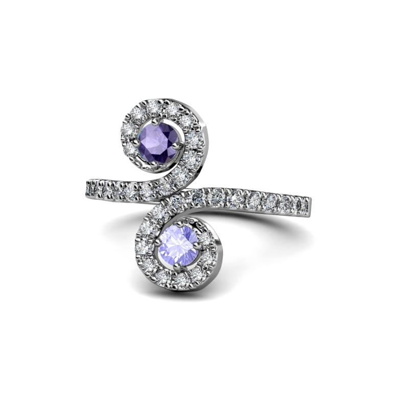 Raene Iolite and Tanzanite with Side Diamonds Bypass Ring 