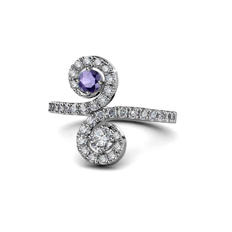Raene Iolite and Diamond with Side Diamonds Bypass Ring 