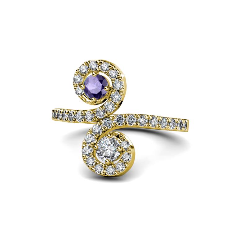 Raene Iolite and Diamond with Side Diamonds Bypass Ring 
