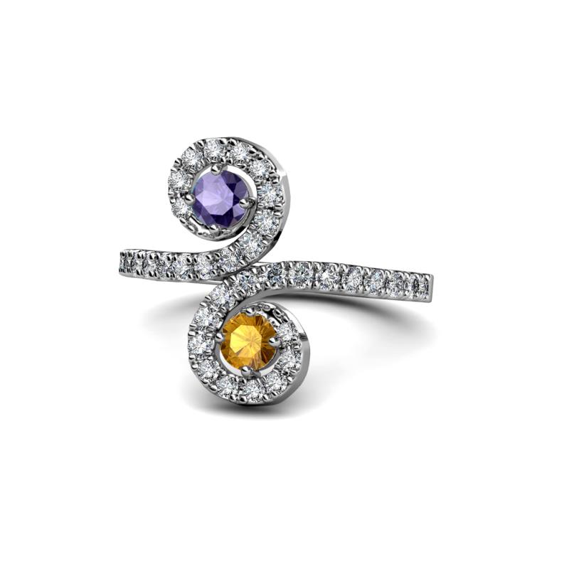 Raene Iolite and Citrine with Side Diamonds Bypass Ring 