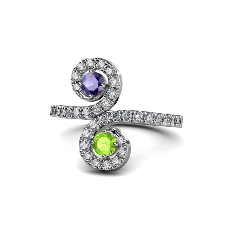 Raene Iolite and Peridot with Side Diamonds Bypass Ring 