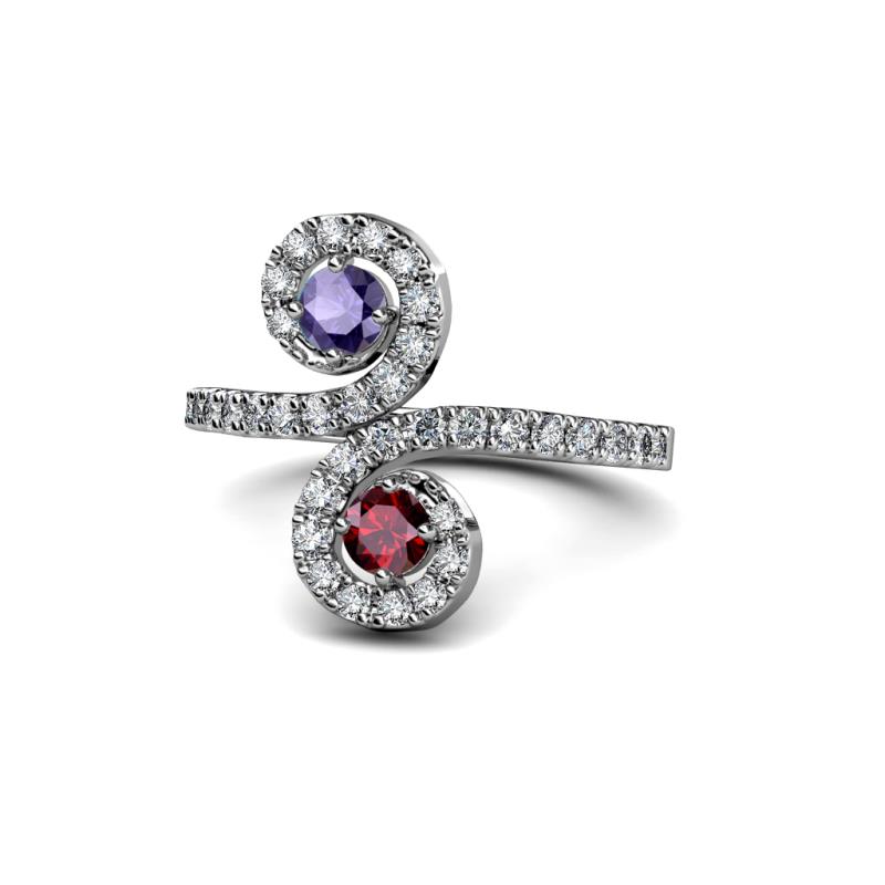 Raene Iolite and Ruby with Side Diamonds Bypass Ring 