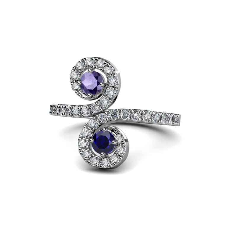 Raene Iolite and Blue Sapphire with Side Diamonds Bypass Ring 