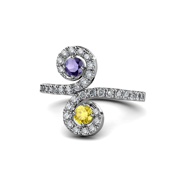 Raene Iolite and Yellow Sapphire with Side Diamonds Bypass Ring 