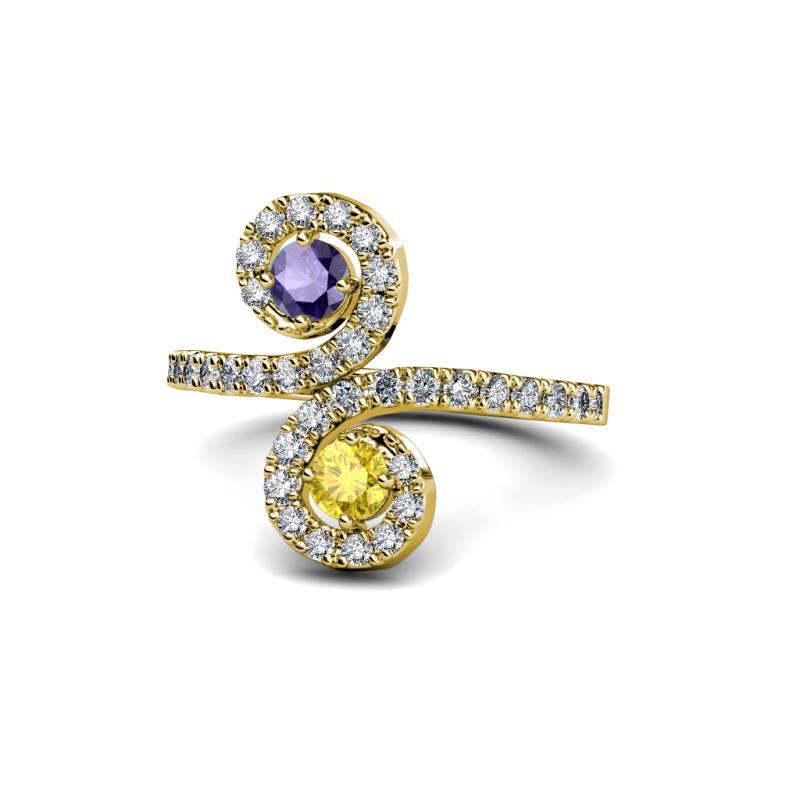 Raene Iolite and Yellow Sapphire with Side Diamonds Bypass Ring 