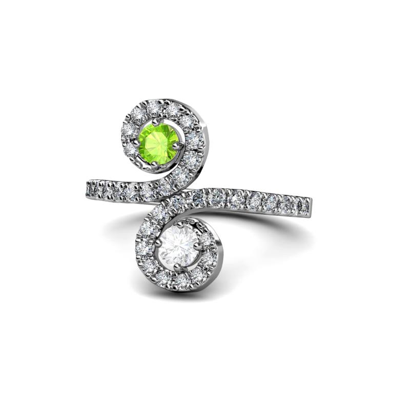 Raene Peridot and White Sapphire with Side Diamonds Bypass Ring 