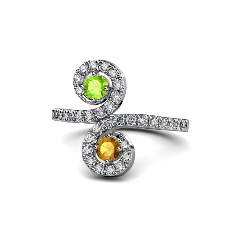 Raene Peridot and Citrine with Side Diamonds Bypass Ring 
