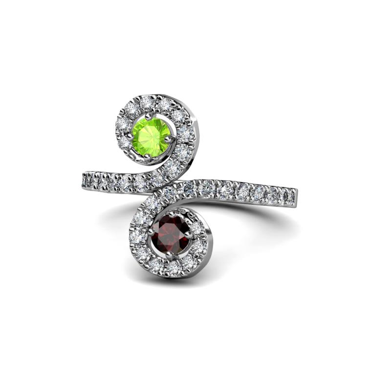 Raene Peridot and Red Garnet with Side Diamonds Bypass Ring 