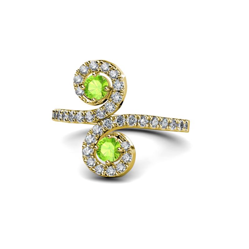 Raene Peridot with Side Diamonds Bypass Ring 