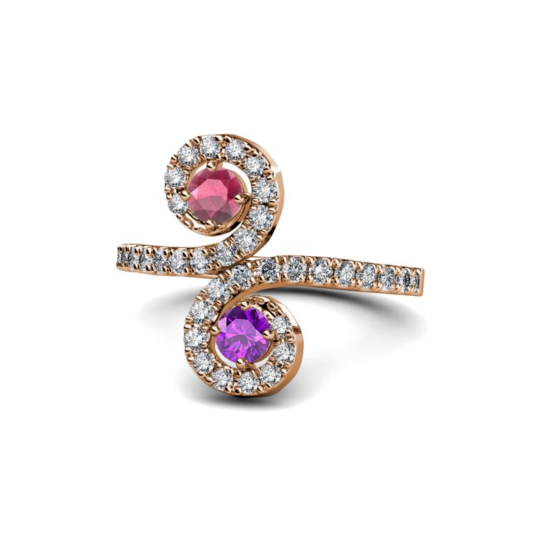 Raene Rhodolite Garnet and Amethyst with Side Diamonds Bypass Ring 