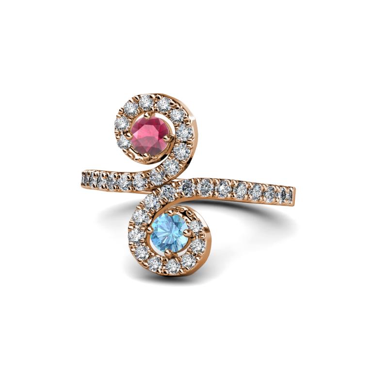 Raene Rhodolite Garnet and Blue Topaz with Side Diamonds Bypass Ring 