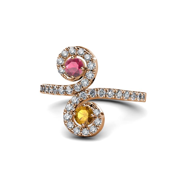 Raene Rhodolite Garnet and Citrine with Side Diamonds Bypass Ring 