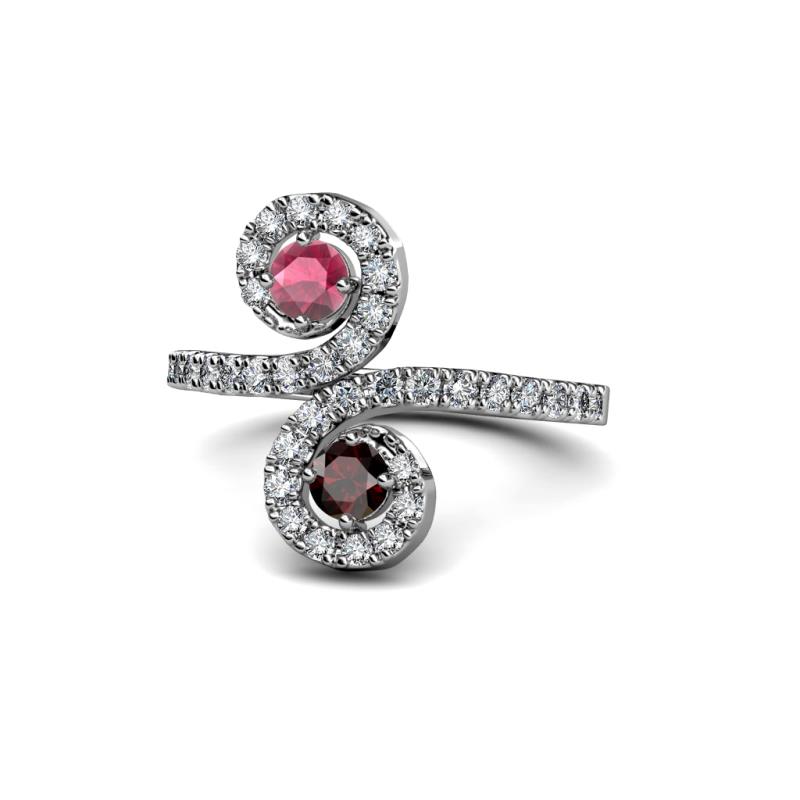 Raene Rhodolite and Red Garnet with Side Diamonds Bypass Ring 