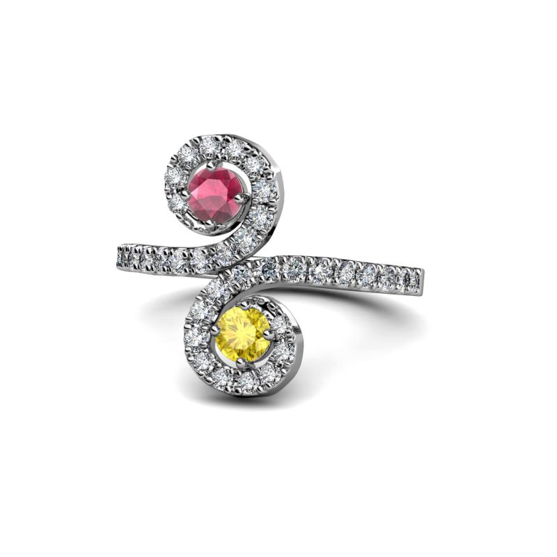 Raene Rhodolite Garnet and Yellow Sapphire with Side Diamonds Bypass Ring 