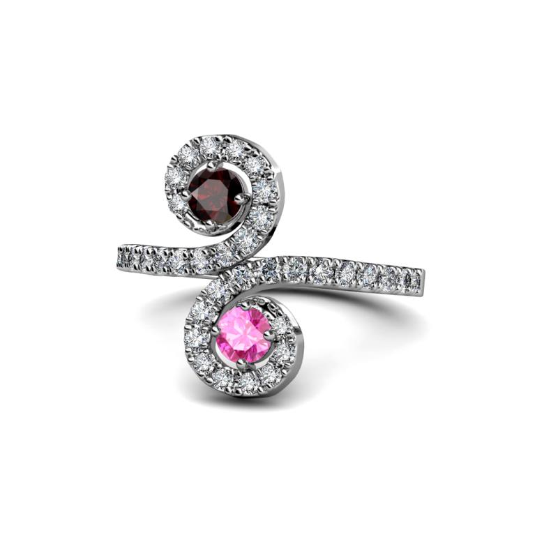 Raene Red Garnet and Pink Sapphire with Side Diamonds Bypass Ring 