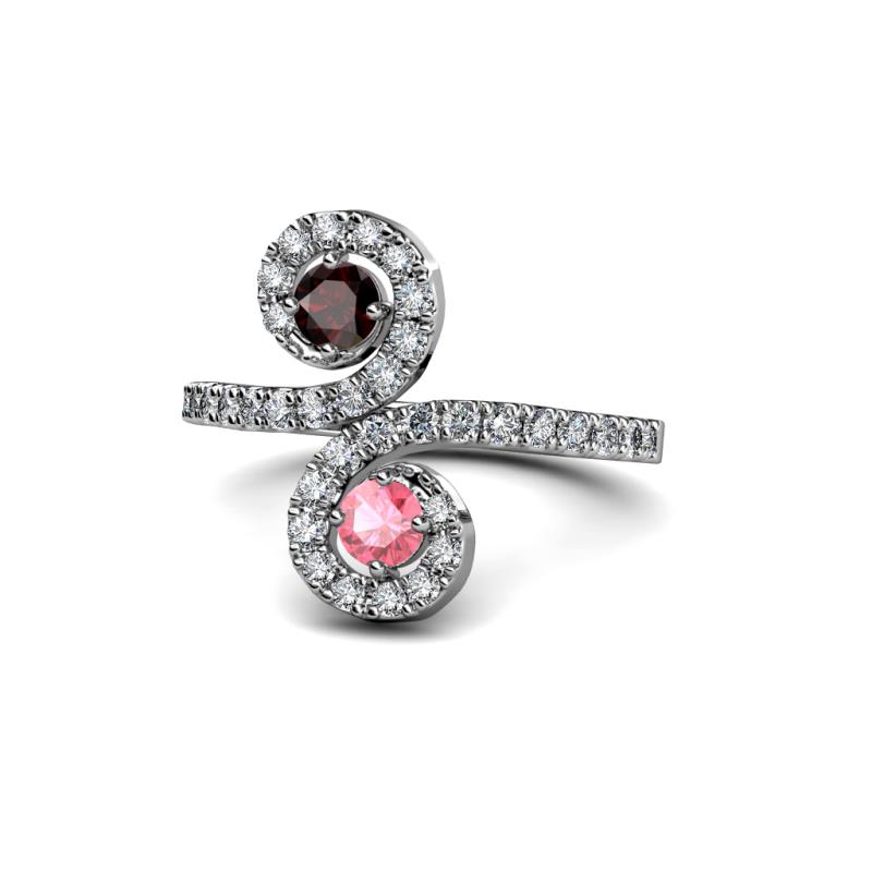 Raene Red Garnet and Pink Tourmaline with Side Diamonds Bypass Ring 