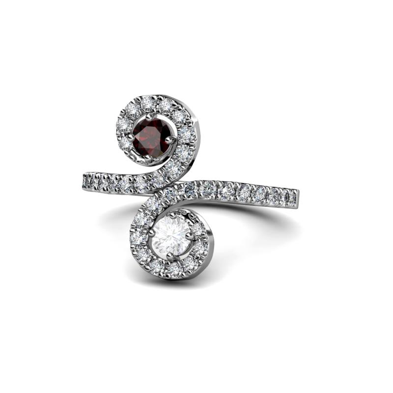 Raene Red Garnet and White Sapphire with Side Diamonds Bypass Ring 