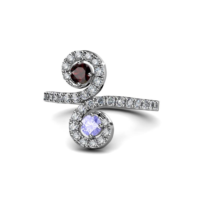 Raene Red Garnet and Tanzanite with Side Diamonds Bypass Ring 